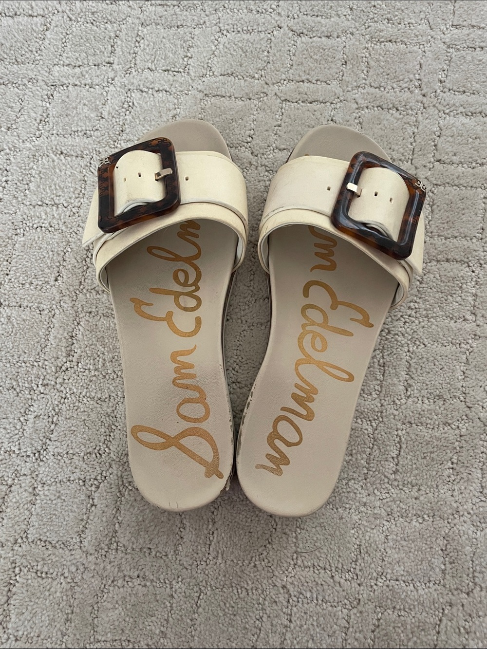 Sam Edelman Cream Slides with Tortoiseshell Buckles